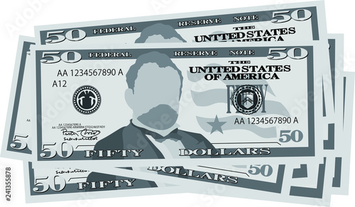 Monochrome Bunch of 50 US dollar banknote