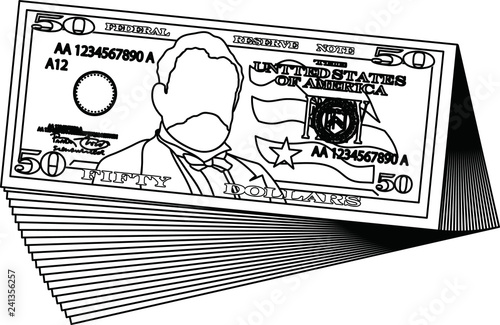 Bunch of 50 US dollar banknote outline