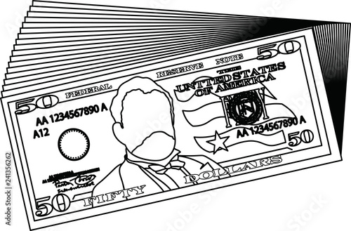 Bunch of 50 US dollar banknote outline