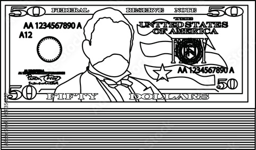 Bunch of 50 US dollar banknote outline