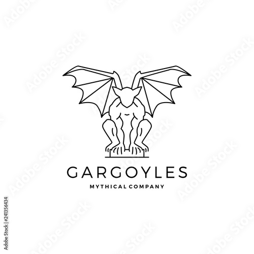 Tableau sur toile gargoyles gargoyle logo vector outline illustration