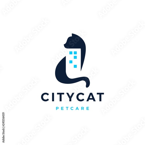 cat city building home house logo vector icon illustration