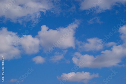 White cumulus clouds blue sky