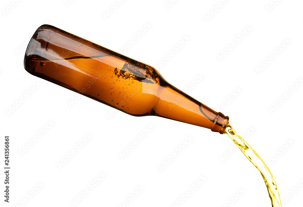 Bottle beer pouring isolated on white background object food and drink beverage object design - obrazy, fototapety, plakaty 