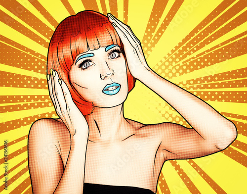 Fotografija Portrait of young woman in comic pop art make-up style