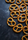 Salted pretzel on table