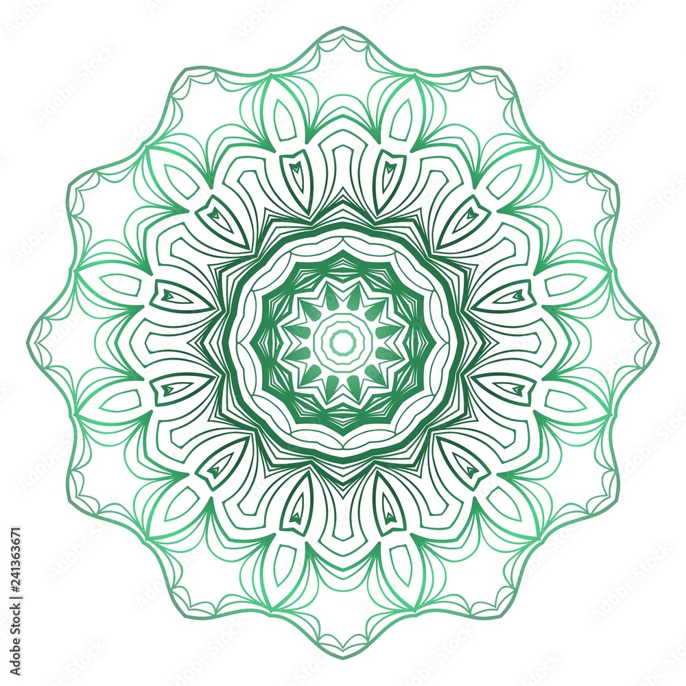 Green color Mandala, tribal ethnic ornament. Vector illustration. Islamic arabic indian pattern.