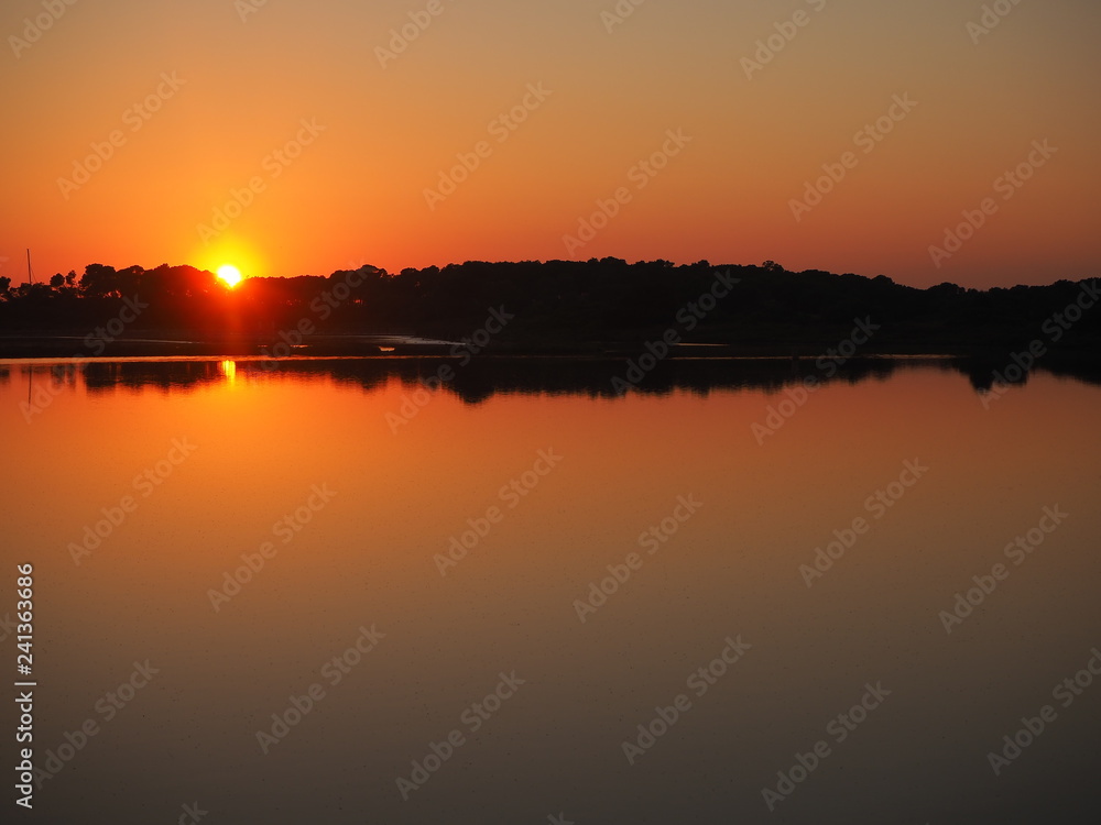 Amazing landscape of the beautiful salt flats during the sunset at Colonia de Sant Jordi, Ses Salines, Mallorca, Spain