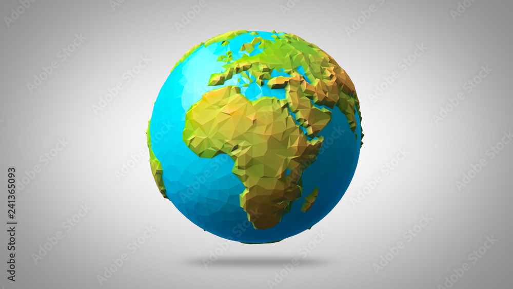 3D Low Poly Earth - Europe and Africa - Beautiful Illustration Over a Plain White Background