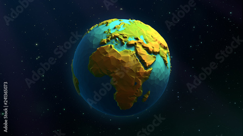 3D Low Poly Earth - Europe & Africa - Beautiful Illustration Over a Background of Stars