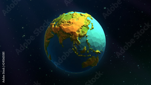 3D Low Poly Earth - Asia & Australia - Beautiful Illustration Over a Background of Stars © Illustration 3D