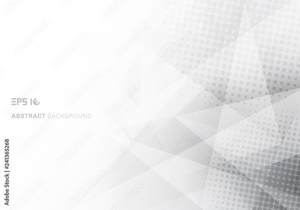 Abstract low poly white and gray triangles polygon and halftone with copy space white background Abstract low poly white and gray triangles polygon and halftone with copy space white background