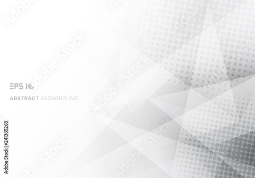 Abstract low poly white and gray triangles polygon and halftone with copy space white background