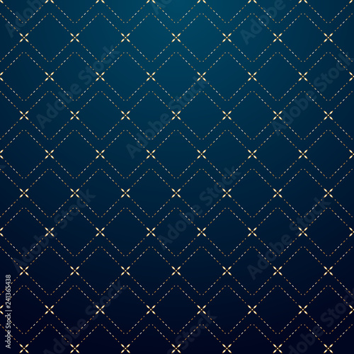 Abstract geometric squares gold dash line pattern on dark blue background luxury style.