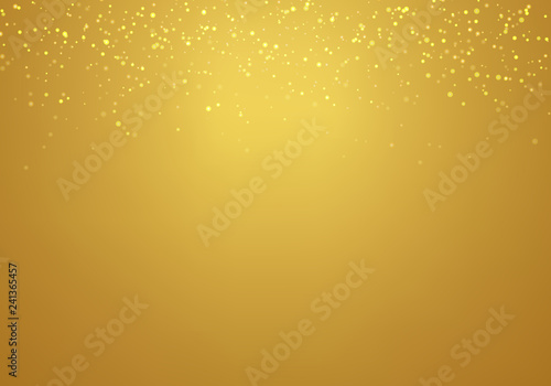 Abstract falling golden glitter lights texture on a gold gradient background with lighting.