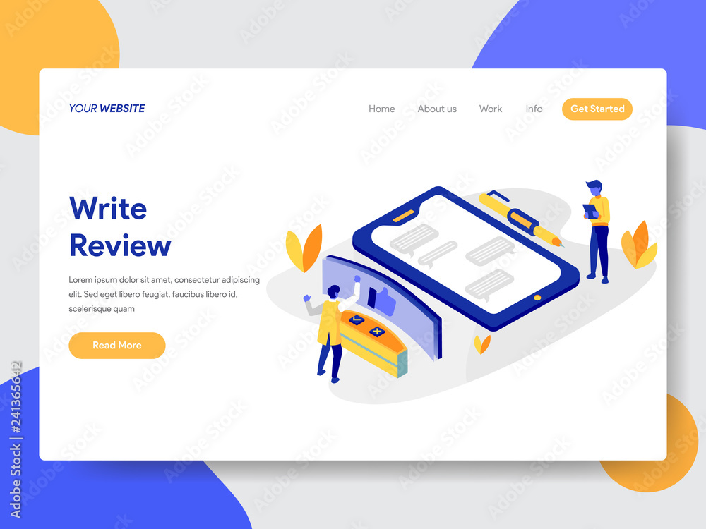 Landing page template of Writing Review Concept. Modern flat design Landing page template of Writing Review Concept. Modern flat design