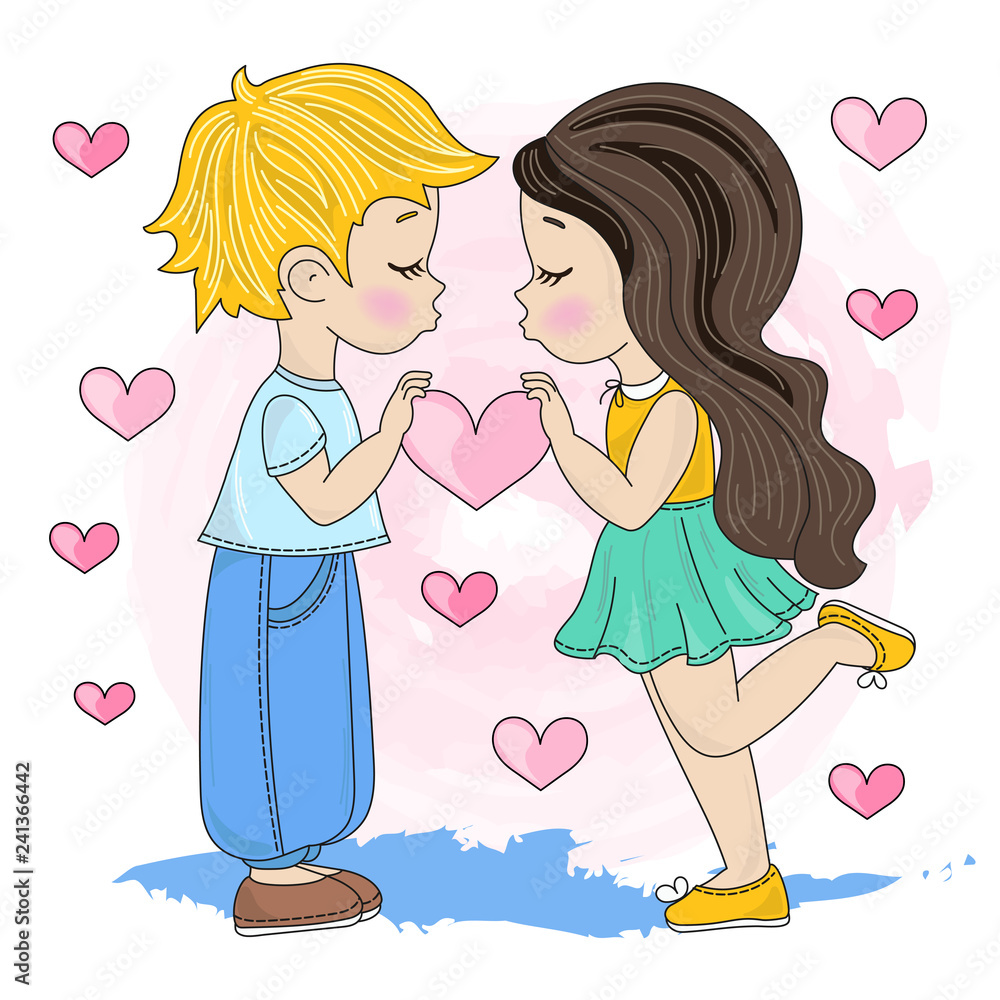 CHILDREN LOVE Valentine's Day Vector Illustration Set for Print, Decorations and Design. CHILDREN LOVE Valentine's Day Vector Illustration Set for Print, Decorations and Design.
