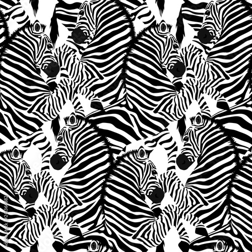 Zebra seamless pattern. Wild animal, striped black and white. design trendy fabric texture. Vector illustration isolated on white background.