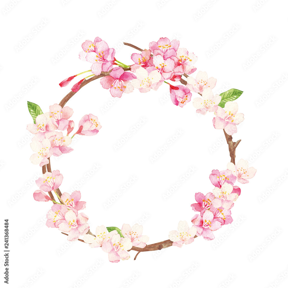 桜のリース 水彩イラスト Stock イラスト Adobe Stock