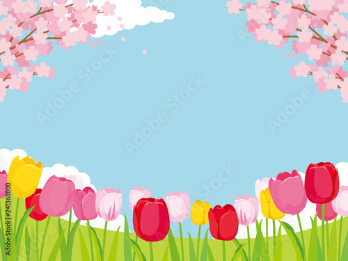 桜とチューリップ　背景イラスト