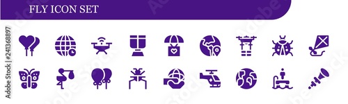Vector icons pack of 18 filled fly icons