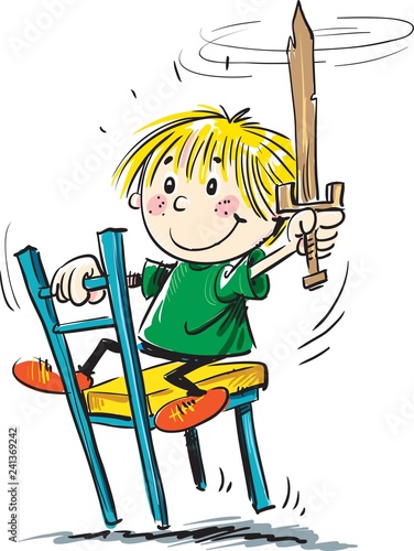 A child plays with a chair