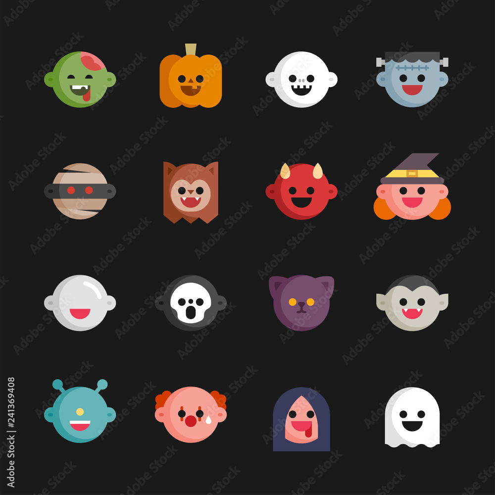 Circle and cute ghost icons illustration. flat design vector graphic style. Circle and cute ghost icons illustration. flat design vector graphic style.