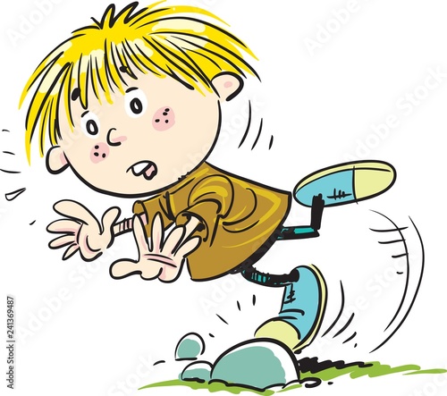 Boy stumble on stone