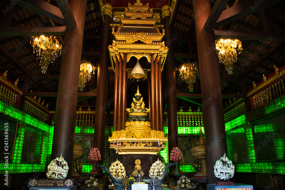 Phra Kaew Morakot or Emerald Buddha at Wat Phra Kaew temple in Chiangrai city of Chiang Rai, Thailand
