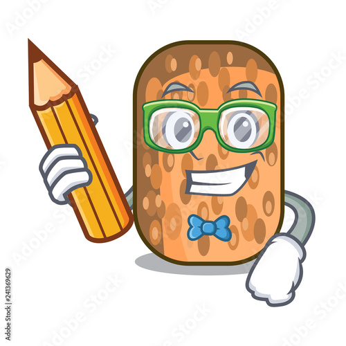 Student fried tempeh in bowl character wooden photo