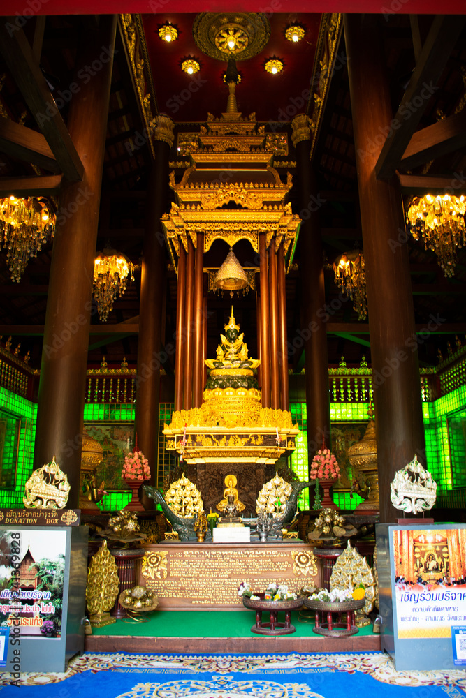 Phra Kaew Morakot or Emerald Buddha at Wat Phra Kaew temple in Chiangrai city of Chiang Rai, Thailand