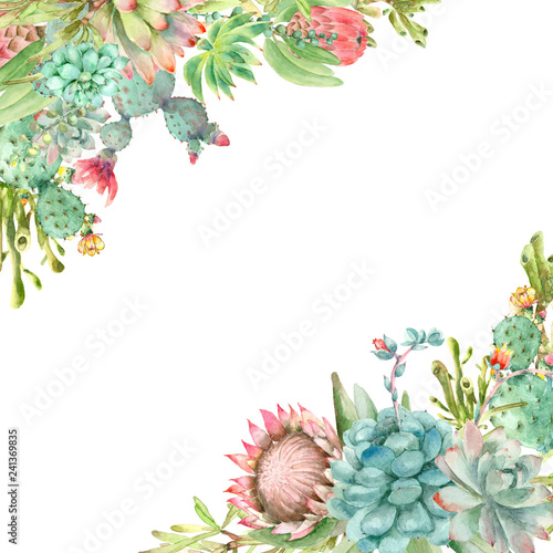 Succulents banner watercolor