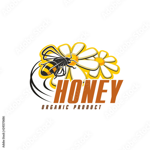 Honey bee with flower icon for organic food design