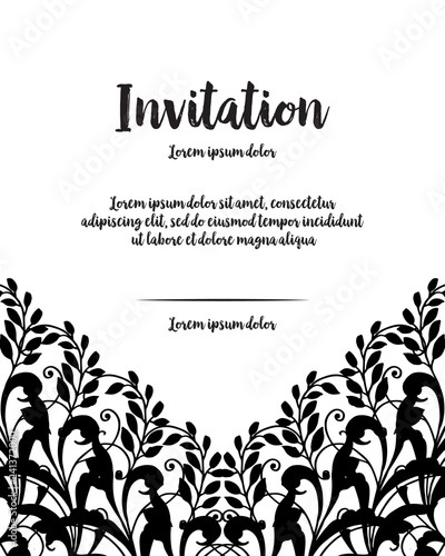 Fototapeta Naklejka Na Ścianę i Meble -  Floral frame with invitation text hand draw vector art