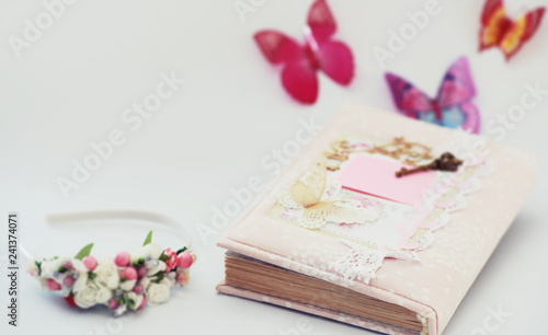 A diary for entries on a white table