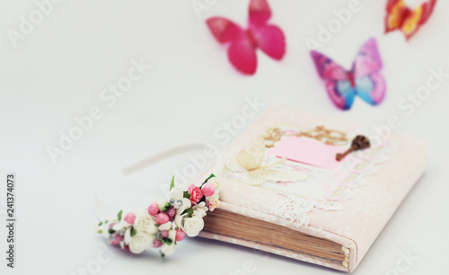 A diary for entries on a white table