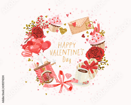 cute poster, valentines day greetings, heart shape frame, vector illustration, wallpaper. Flyers, invitation, poster, brochure, banner.