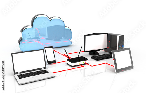 Wi fi network of electronic devices . 3d illustration