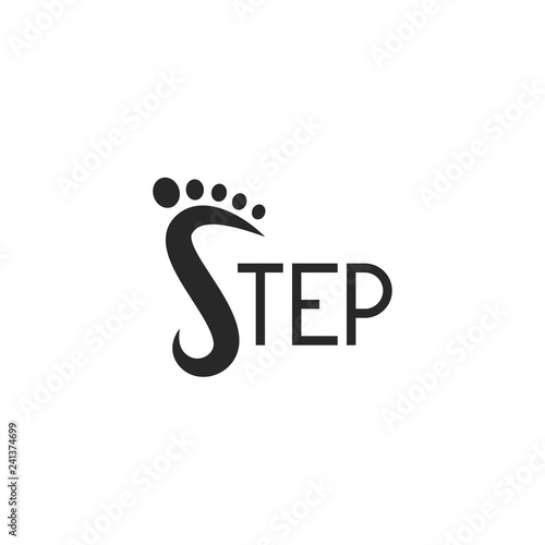Logo footprint step logotype lettering, abstract S letter symbol, text emblem for shoes shop, foot icon