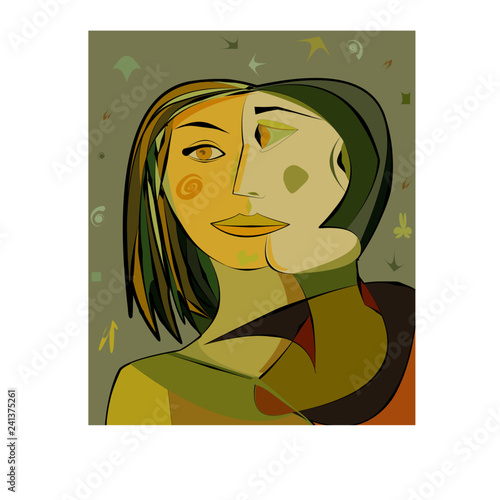 Colorful abstract background, cubism art style,woman and friend
