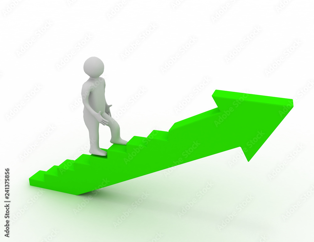 3d man on stairs.success concept 3d man on stairs.success concept