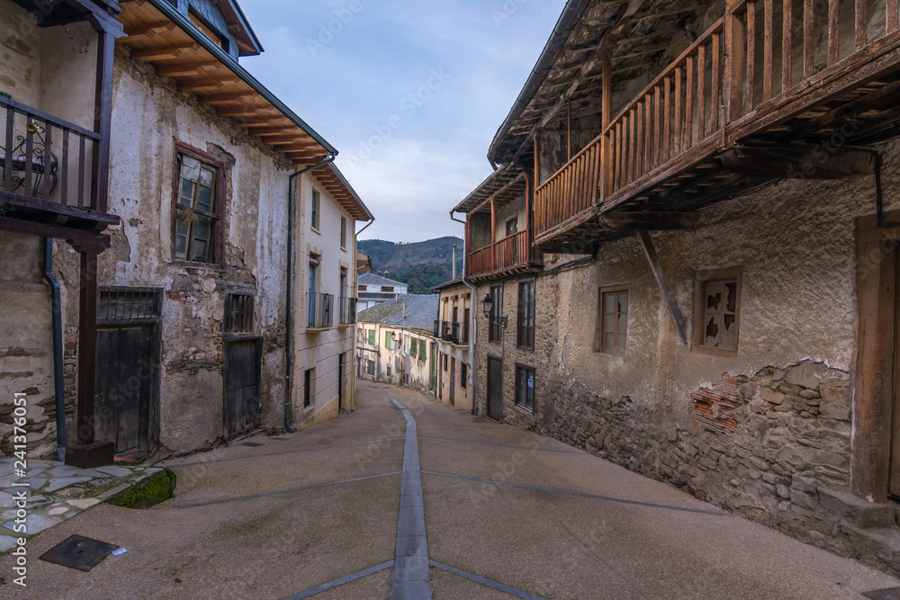 Narrow streets in Villafranca del Bierzo, sample of popular architecture in stone (Leon, Spain)