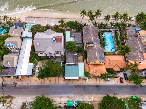 Palm hotels, coastline and road