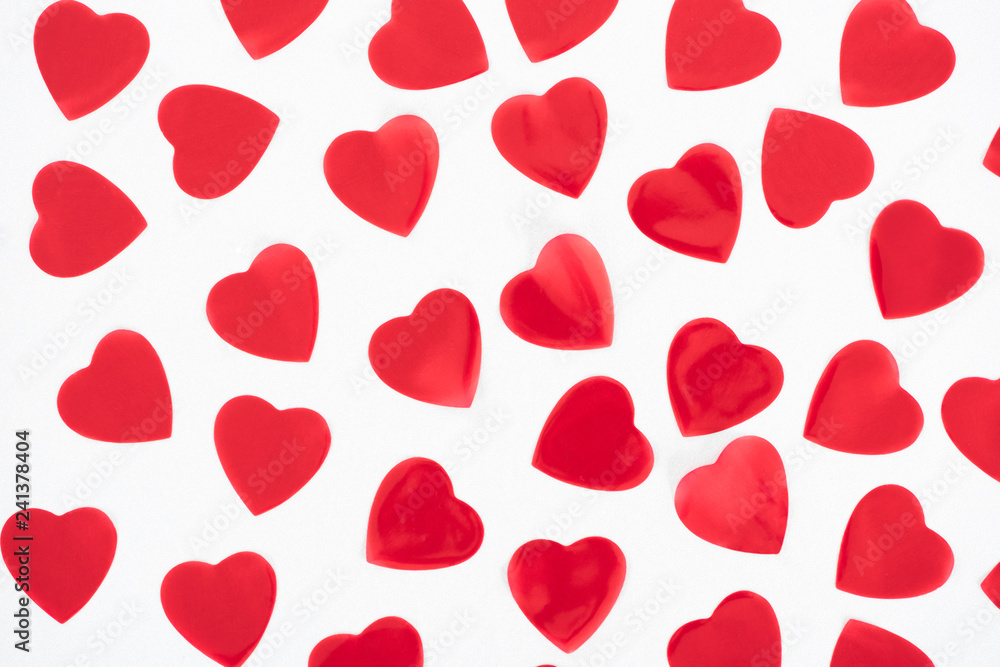top view of beautiful decorative red hearts isolated on white background top view of beautiful decorative red hearts isolated on white background