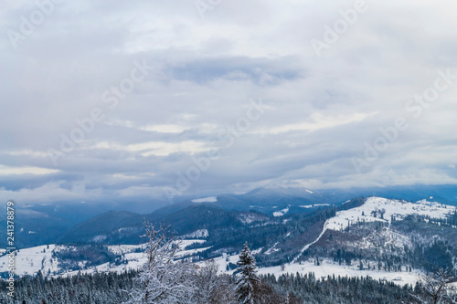 Beautiful winter panorama at Carpathian mountains.