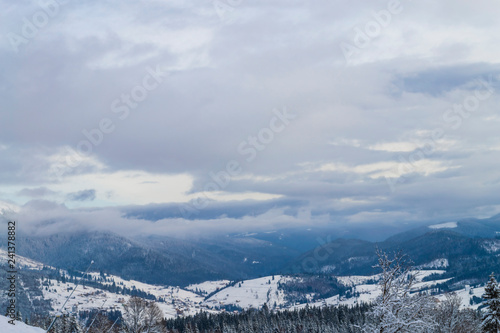 Beautiful winter panorama at Carpathian mountains.