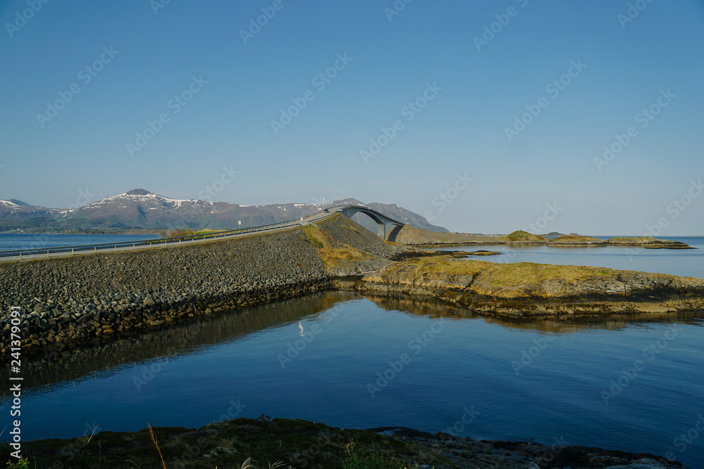 World famous Atlantic road bridge with an amazing view over the norwegian mountains