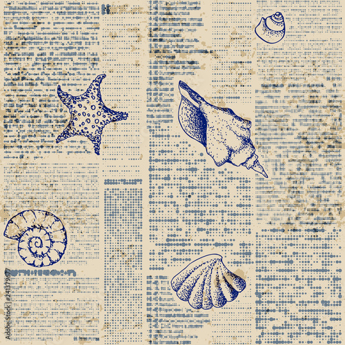 Newspaper pattern and hand draw in marine style.