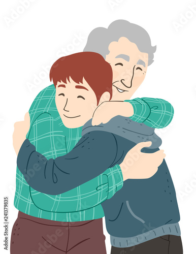 Senior Man Teen Boy Hug Ill...