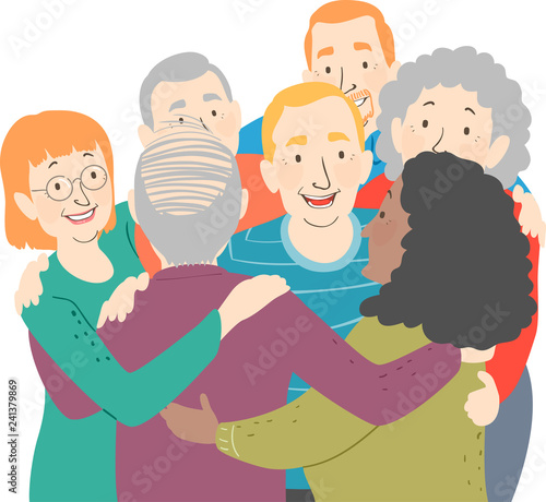 Seniors Group Hug Illustration